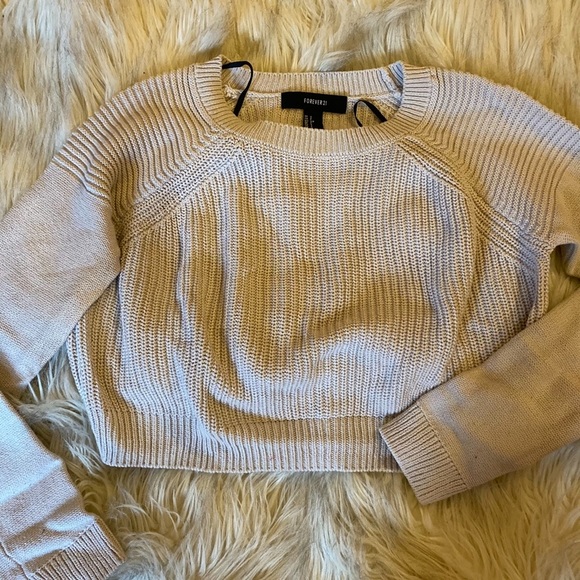 Forever 21 cream cropped knit long sleeve sweater - Picture 4 of 5